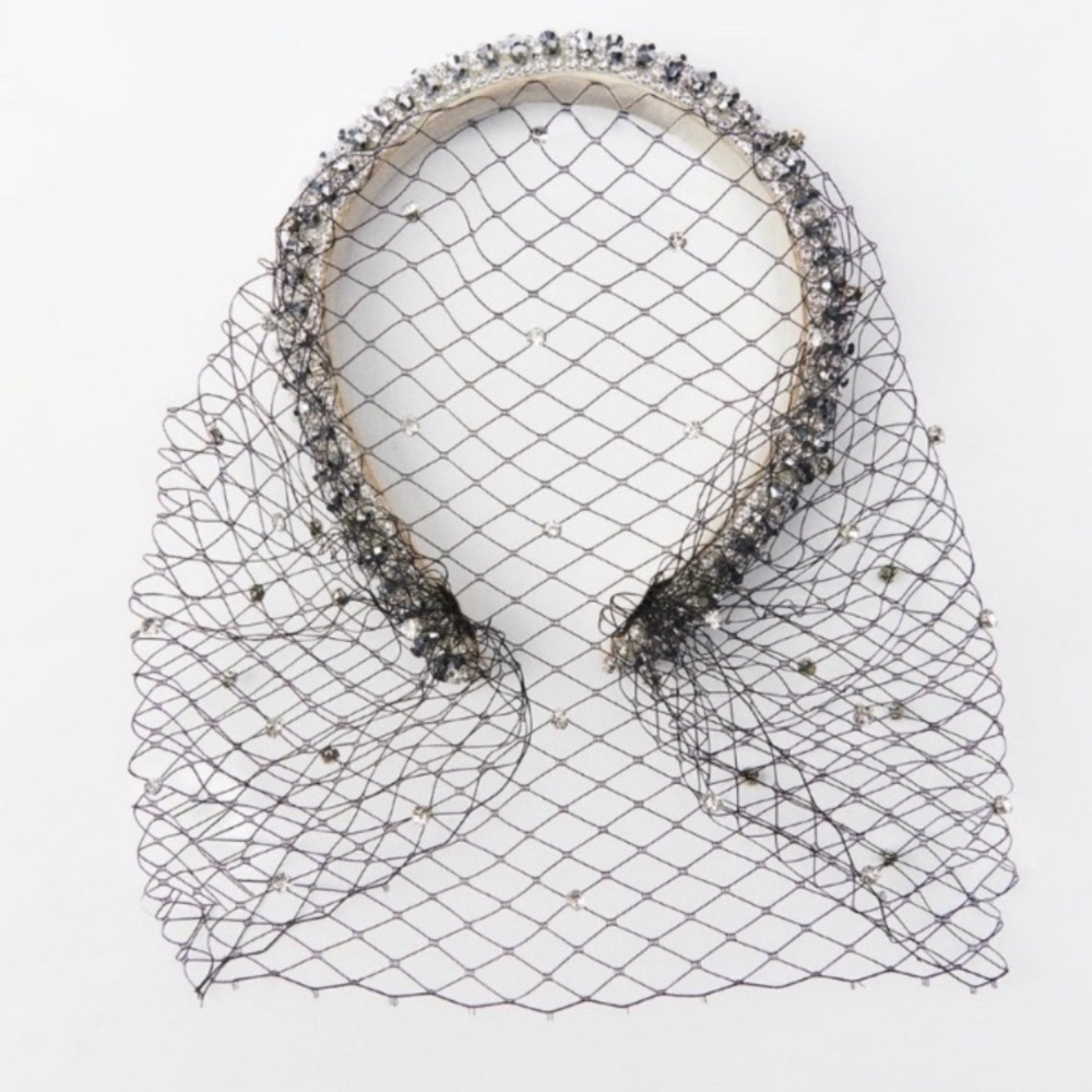 NWT Zara Rhinestones Mesh Veil Headband - Picture 4 of 10